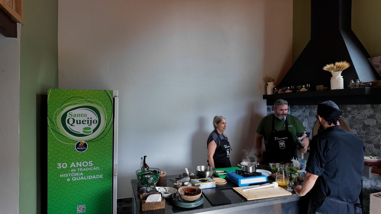 Behind the scenes during the Santo da Serra rural cooking livestream at Santo Queijo Madeira