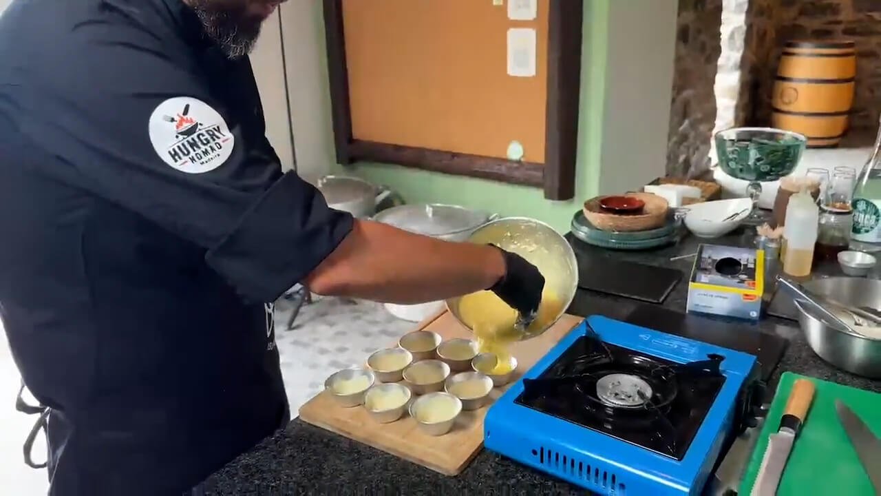 Tarte de requeijão being prepared with Santo Queijo fresh cheese during the Madeira cooking livestream